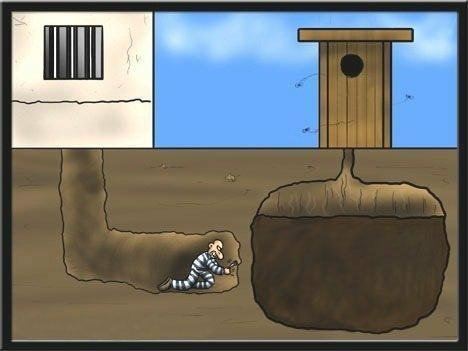 JailBreak picture of man digging his way out of Jail